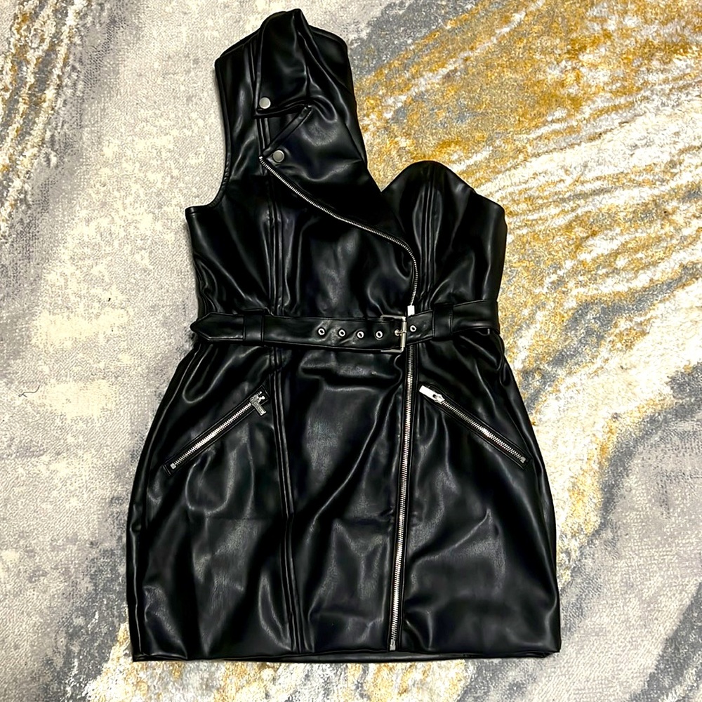 Black faux leather mini dress. Worn Once! Purchased from House of CB.
